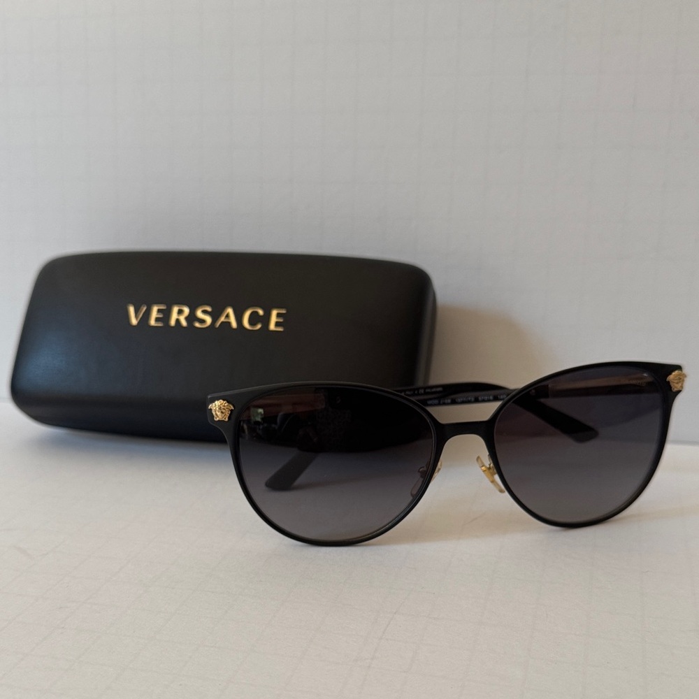 Versace Unisex Sunglasses Black & Gold Tone Metal Frames Grey lenses